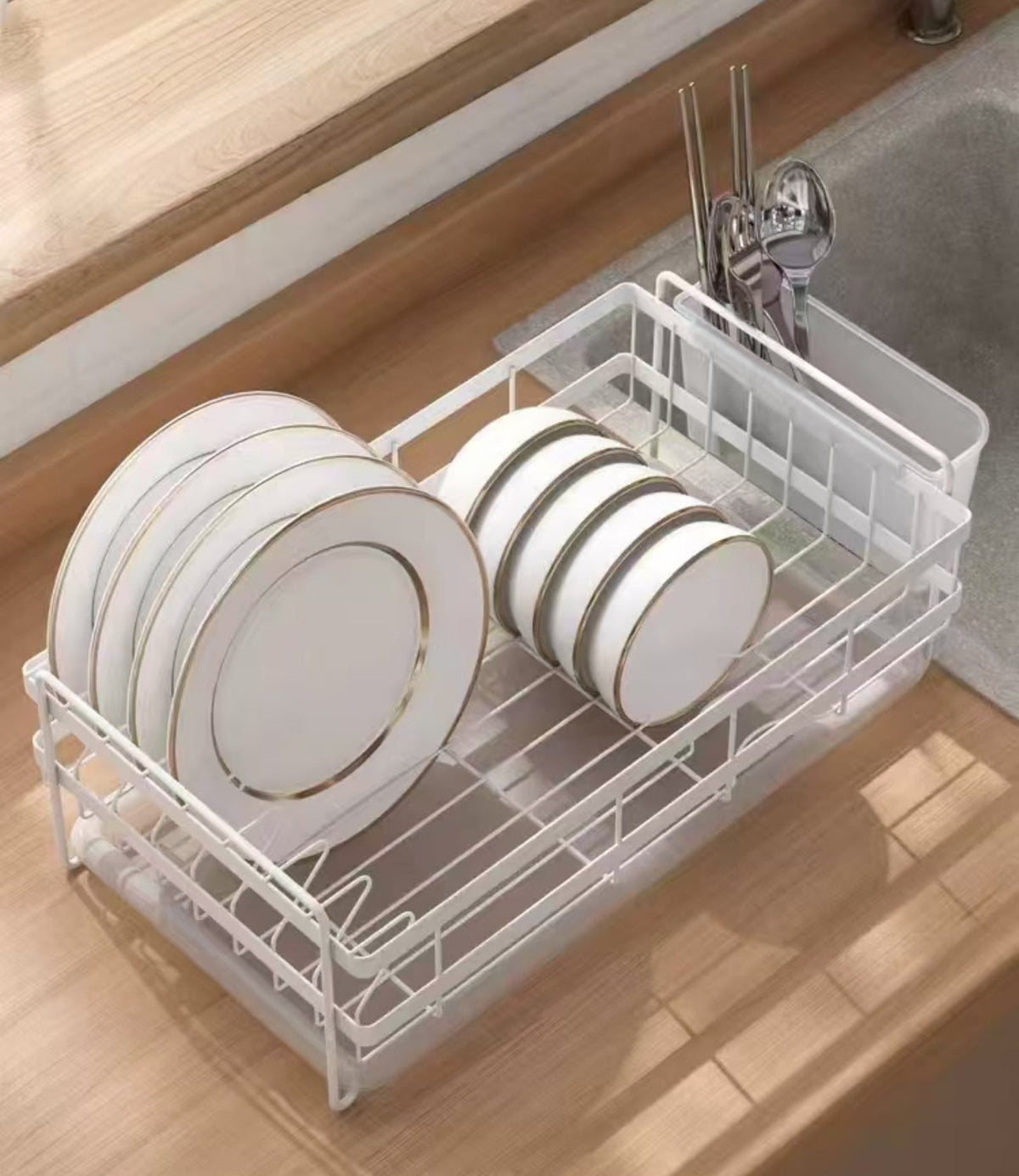 Dish Drying Rack /w PP tray & cutlery holder