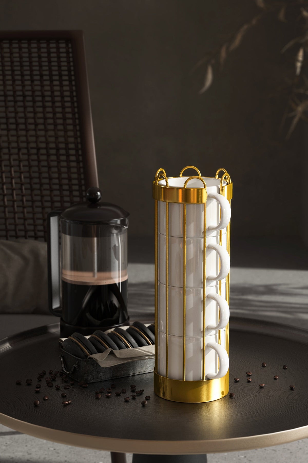 Stacking Mug & Stand Set /w White Ceramic Cup