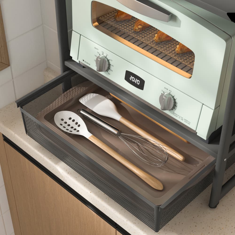 Kitchen Countertop Organizer Shelves /w Pull-Out Basket