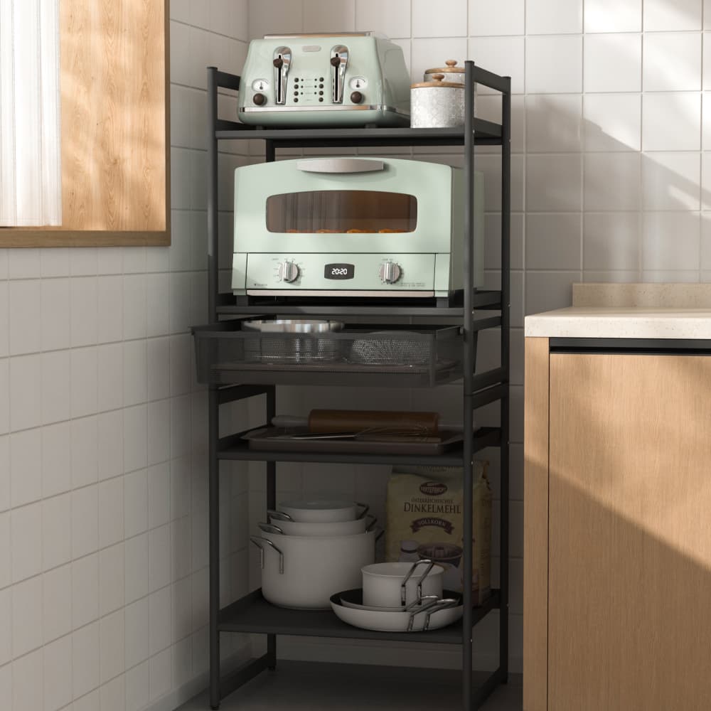 Kitchen Countertop Organizer Shelves /w Pull-Out Basket