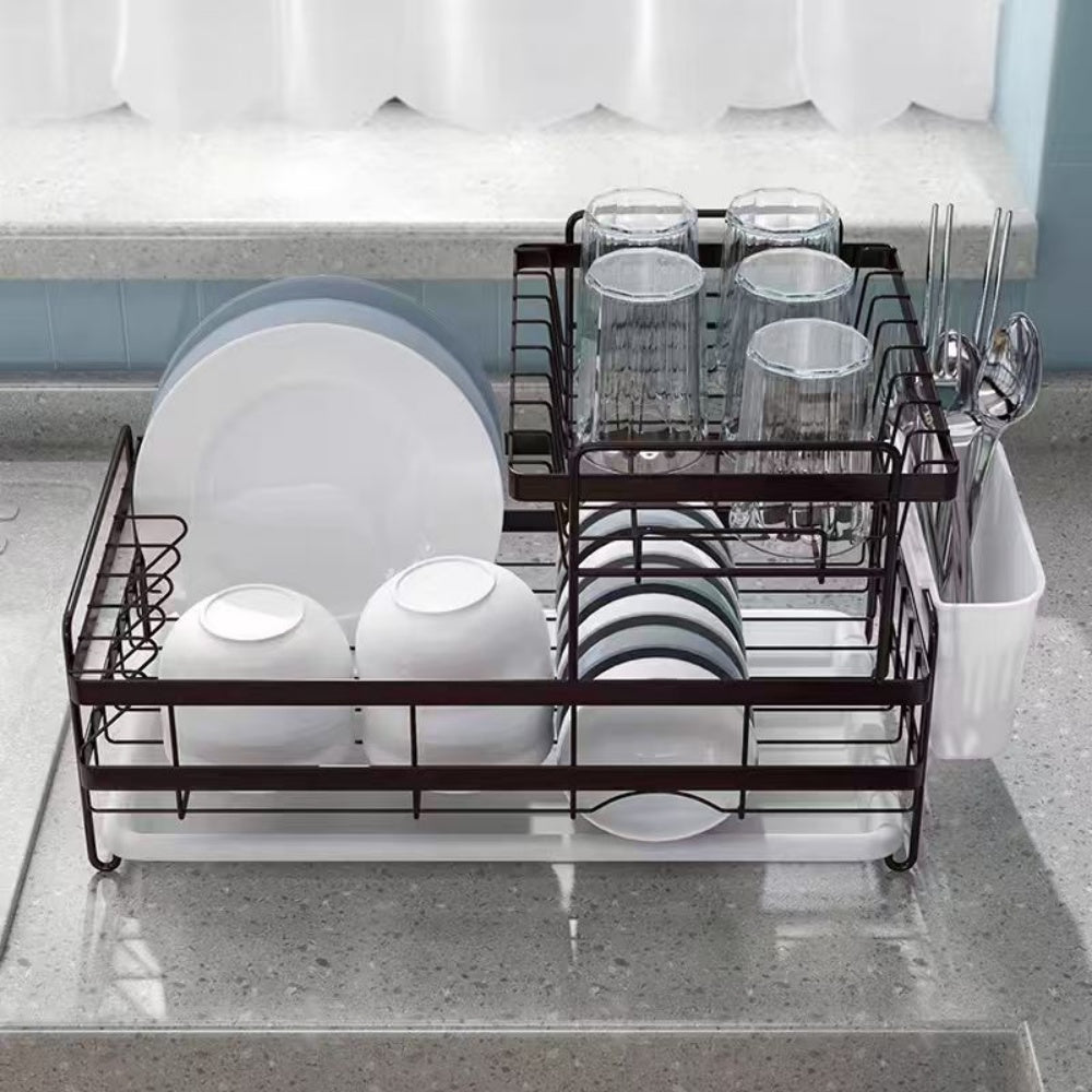 Double-Layer Dish Drying Rack /w PP tray & cutlery holder