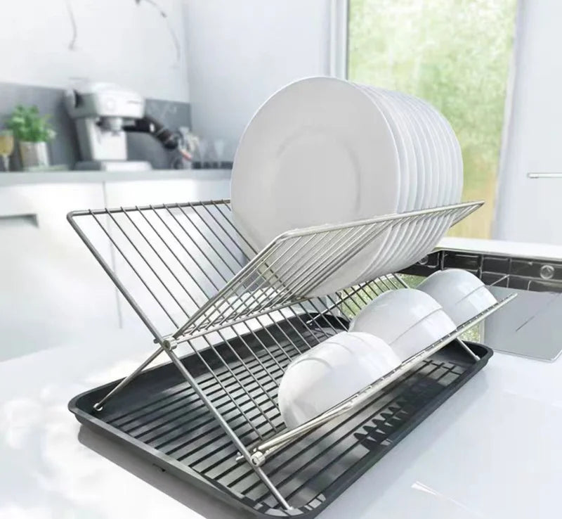 Fold-Flat Dish Drying Rack /w PP tray*1 (435*315*207mm)